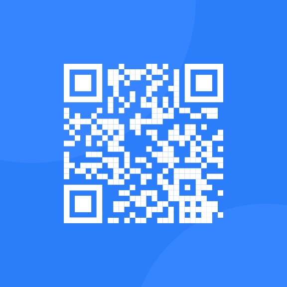 It is a white picture of qr-code on the blue background. 